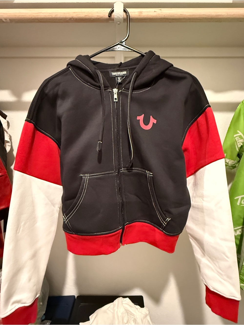 True Religion Colorblock Zip Hoodie - Black/Red/White
